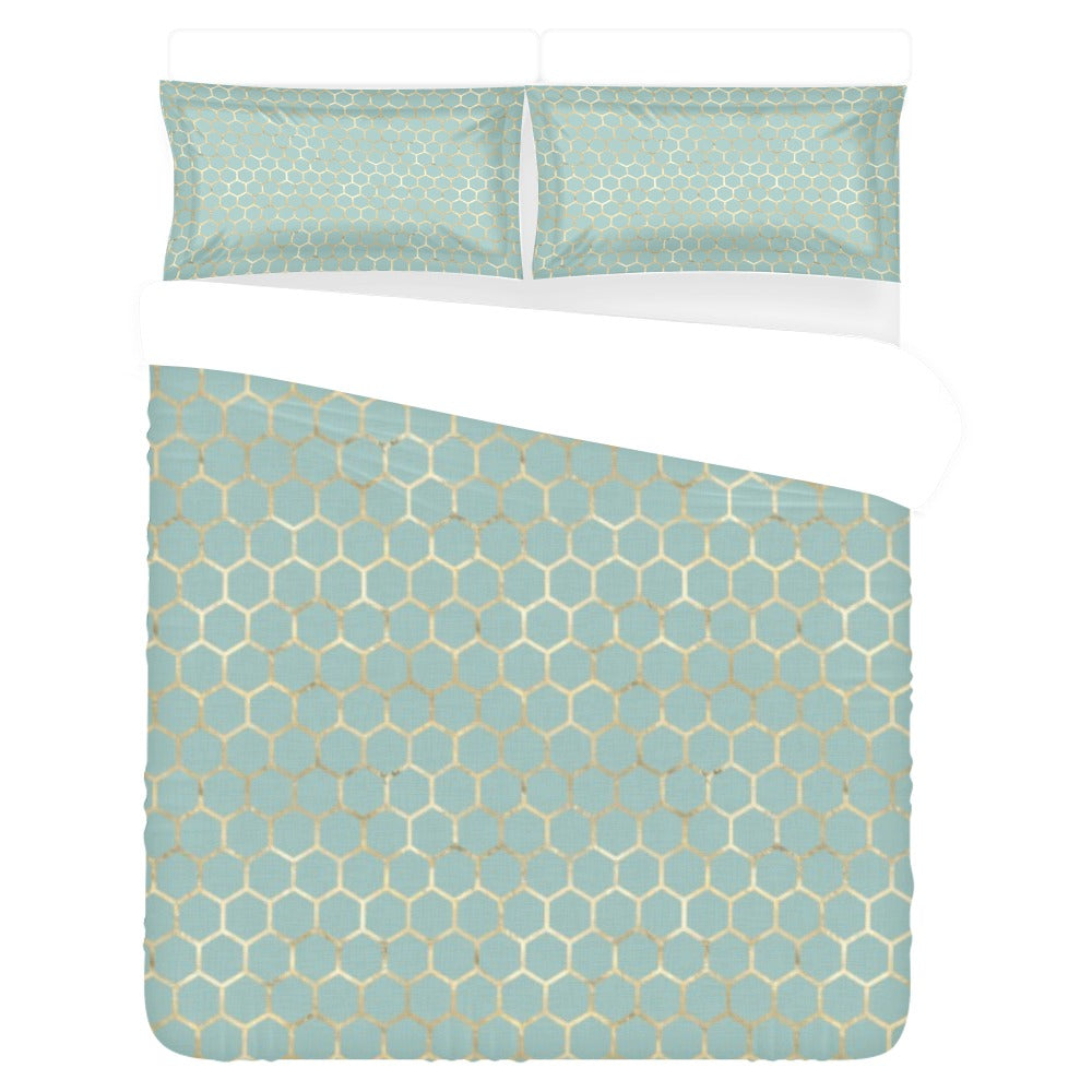 Green Honey Comb Green 3-Piece Bedding Set