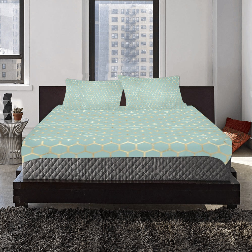 Green Honey Comb Green 3-Piece Bedding Set